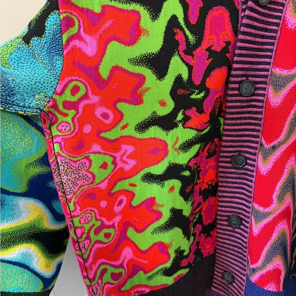 AGR Knit Cherish Psychedelic Panelled Cardigan Merino Wool Rave Sweater Large - Picture 8 of 15